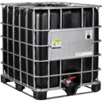 275 Gallon Black IBC Tote, Rebottled, UN Rated, 2" Camlock Valve, Steel/Composite Pallet
