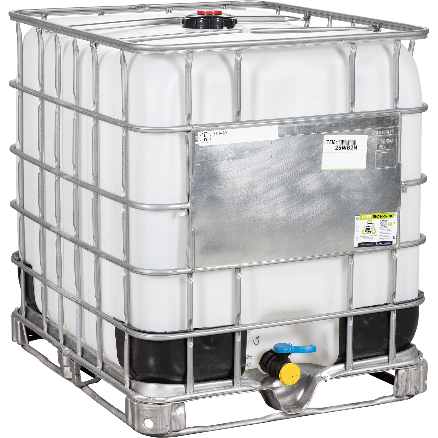 275-gallon-ibc-tote_rebottled_un-rated_2-inch-npt-valve_steel-composite-pallet_26wb2n_1 275 Gallon IBC Tote, Rebottled, UN Rated, 2" NPT Valve, Steel/Composite Pallet - Image 1