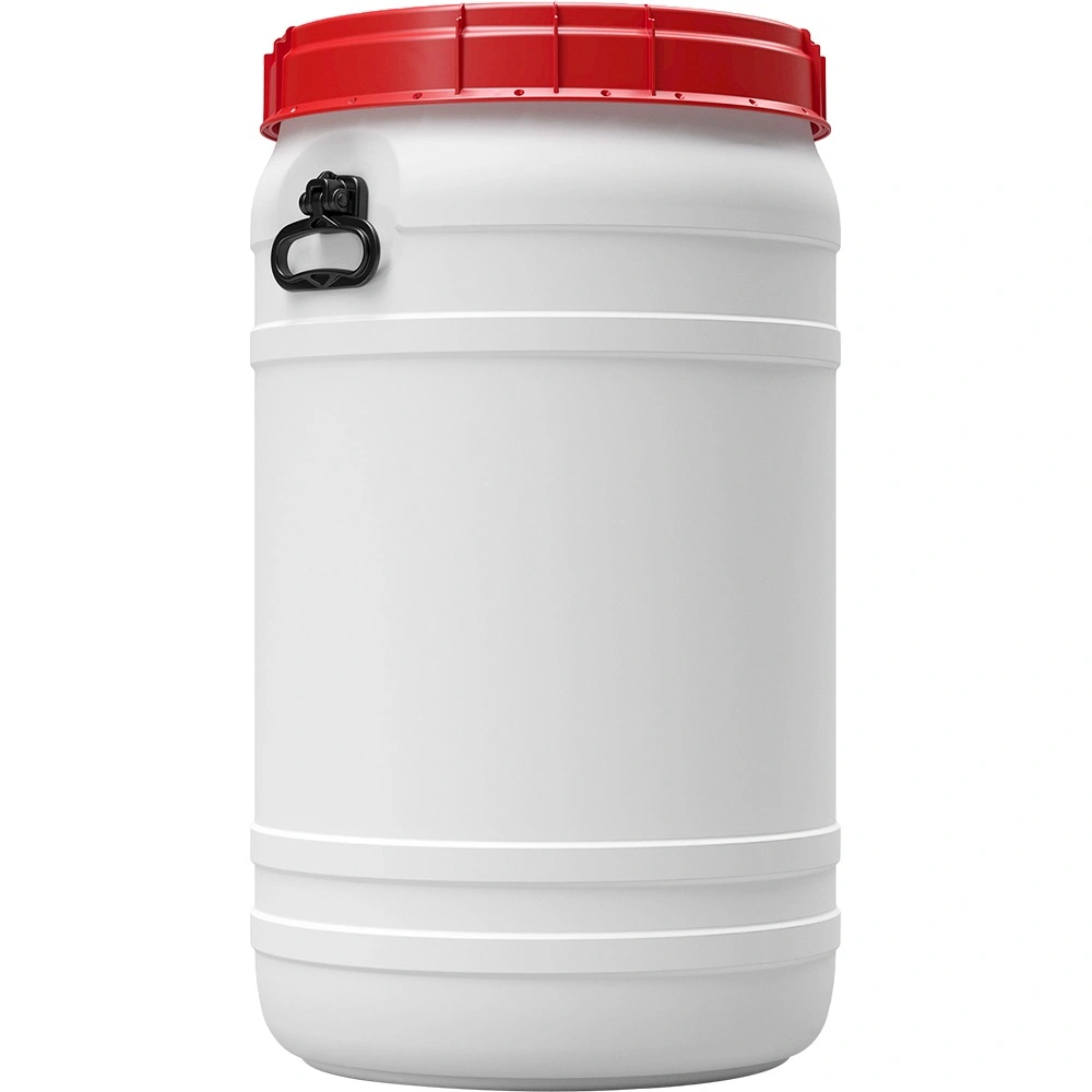 30gal_100-liter_white-hdpe-total-opening-drum-with-red-lid-and-black-handles_tamper-evident_un-1h2-x90-s_5 30 Gallon White Plastic Drum with Screw On Lid and Handles, Tamper Evident, UN Rated - Image 1