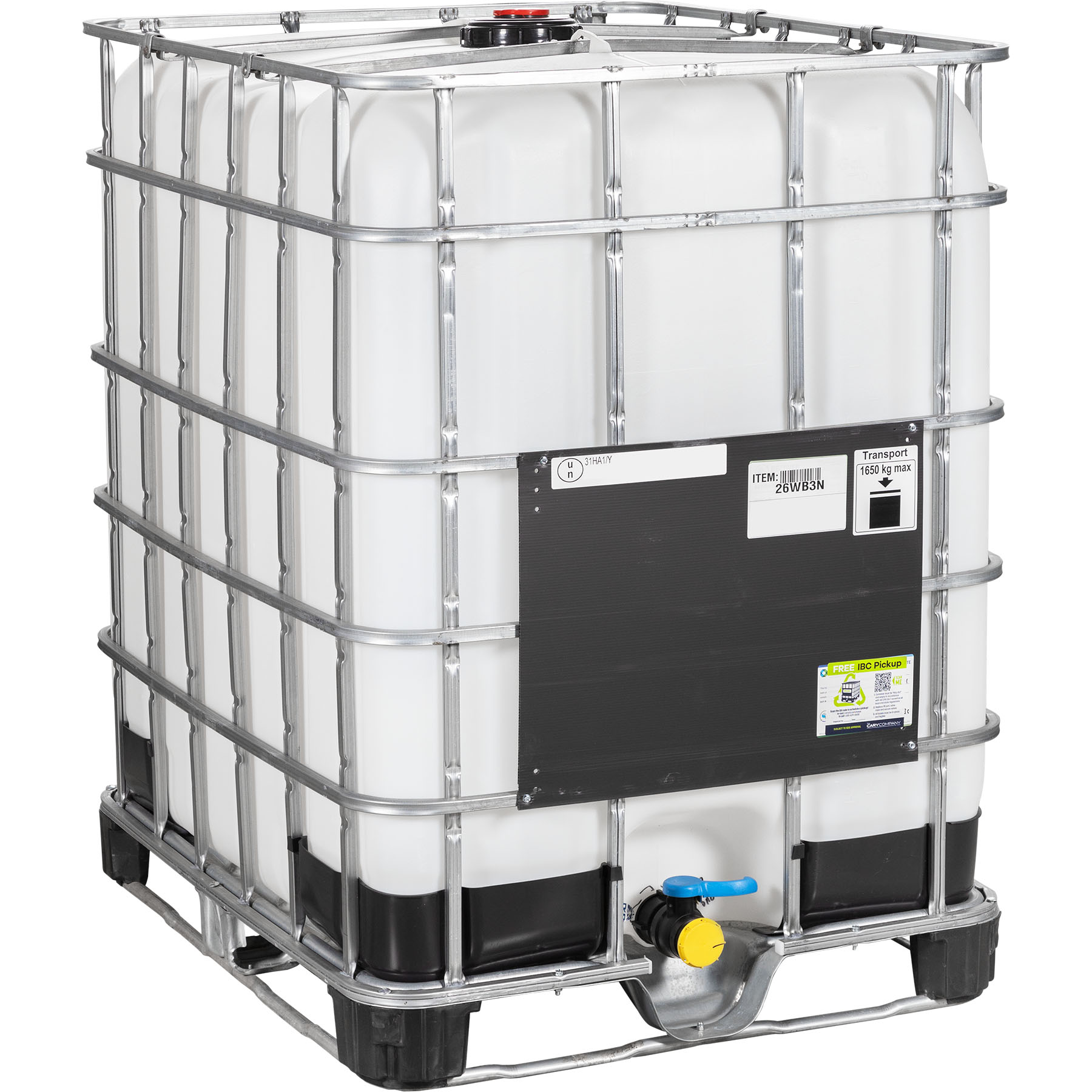 330-gallon-ibc-tote_rebottled_un-rated_2-inch-npt-valve_steel-composite-pallet_26wb3n_1 330 Gallon IBC Tote, Rebottled, UN Rated, 2" NPT Valve, Steel/Composite Pallet - Image 1