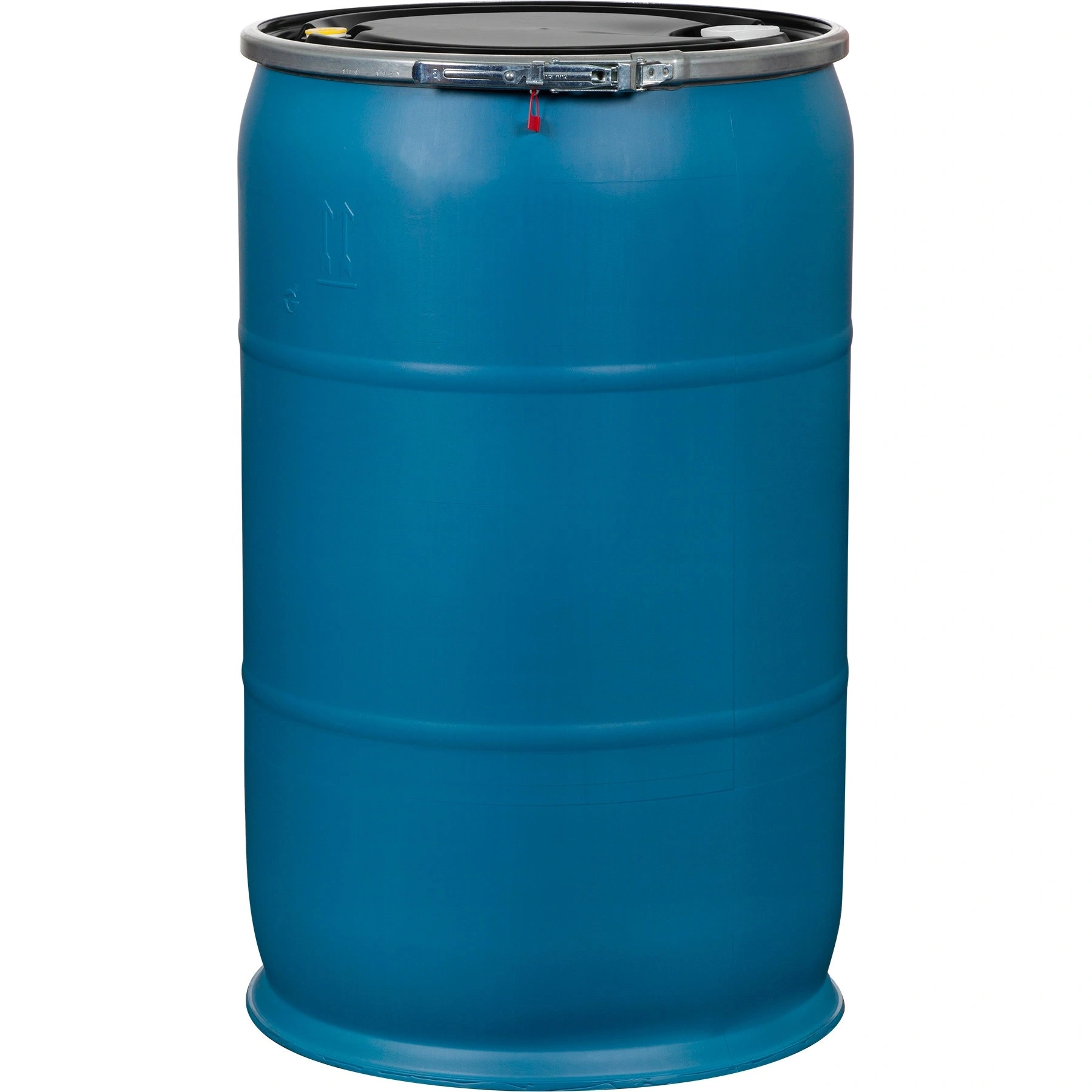 57gal-blue-plastic-drum_un-rated_2in-and-0.75in-fittings_black-cover-with-lever-lock-ring_56wb57_1 57 Gallon Blue Plastic Drum, UN Rated, 2” & 3/4” Fittings, Black Cover w/Lever Lock Ring - Image 1