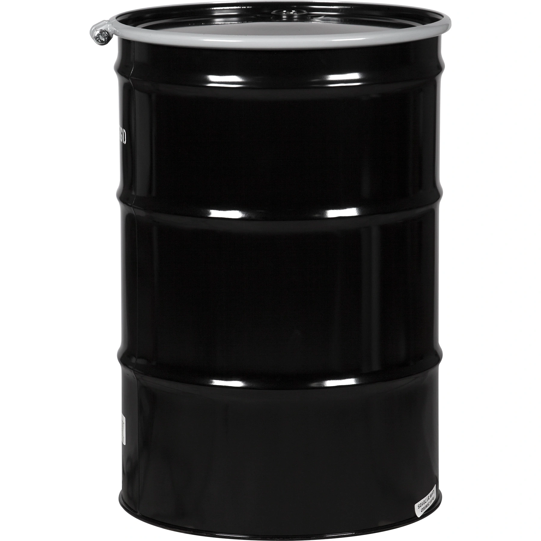 55_gallon_steel_drum_black_un_rated_unlined_20_gauge_cover_with_bolt_ring_2_22_and_3_4_22_fittings_26w56d_ 55 Gallon Steel Drum, Black, UN Rated, Unlined, 20GA, Cover w/Bolt Ring, 2" & 3/4" Fittings - Image 1
