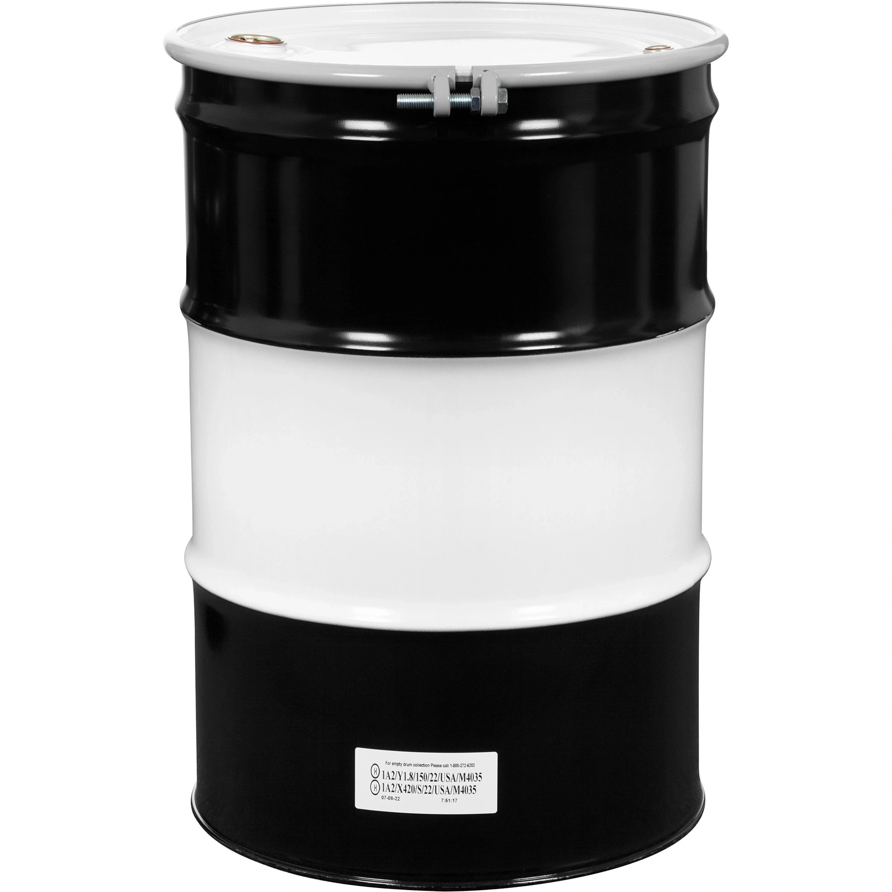 55gal-steel-drum_un-rated_lined_cover-with-bolt-ring_2in-and-0.75in-fittings_26wy5g_1 55 Gallon Steel Drum, UN Rated, Lined, Cover w/Bolt Ring, 2" & 3/4" Fittings - Image 1