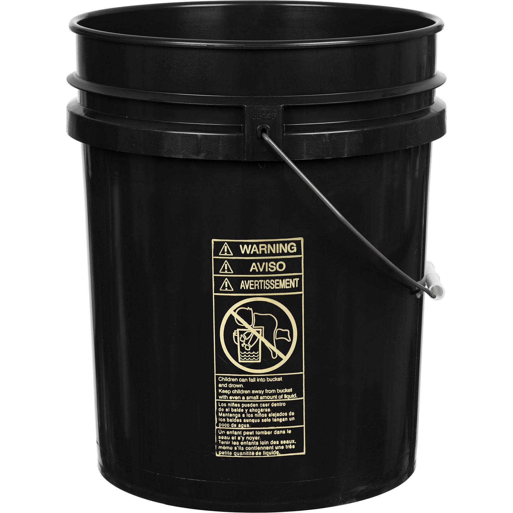p1 5 Gallon Black Plastic Pail (90 mil), w/Metal Handle (P6 Series) - Image 1