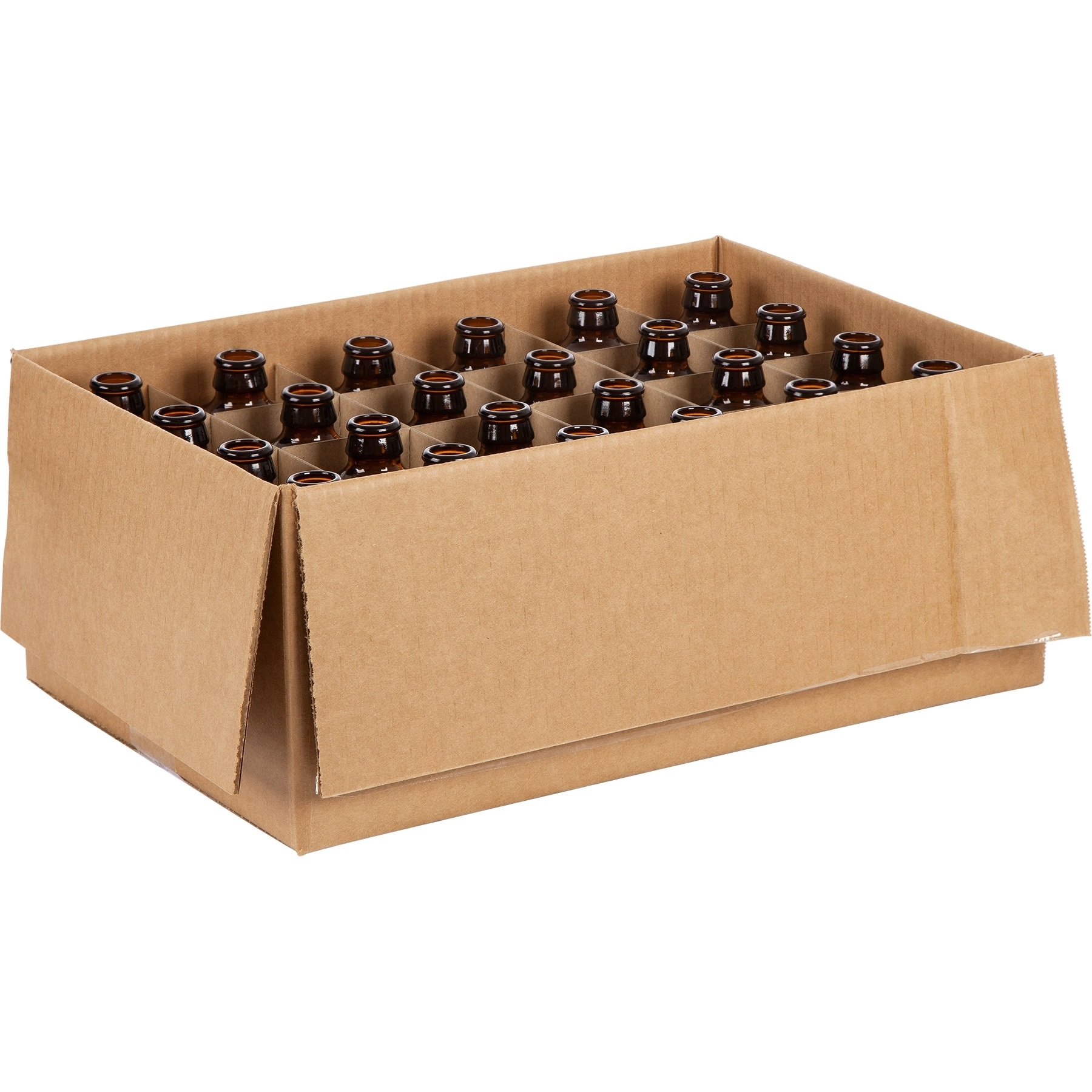 s1 12 oz. (355 ml) Amber Glass Stubby Beer Bottles, Pry-Off Crown, 26-611, 24/cs - Image 1