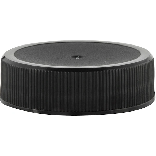 68wf38_1_1 38mm 38-400 Black Ribbed (Matte Top) Plastic Cap w/HIS for HDPE - Image 1